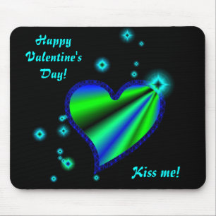 Mousepad Coração Arco-Íris Verde Azul com Estrelas