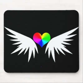 Mousepad coração branco alado