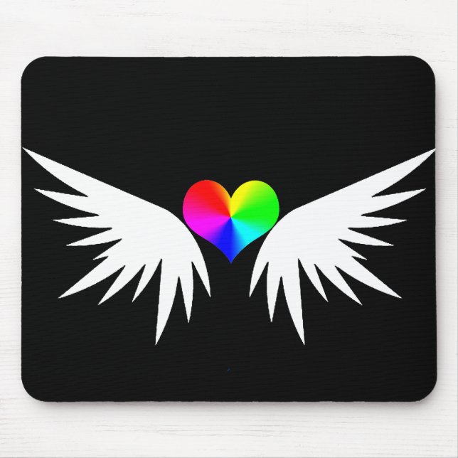 Mousepad coração branco alado (Frente)