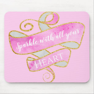Mousepad Coração Brilhante Bonito Rosa Dourado Brilhante