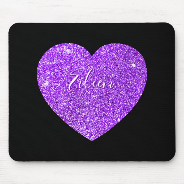 Mousepad Coração Brilhante Negra e Roxo (Frente)