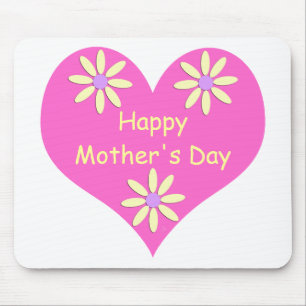 Mousepad Coração Cor-de-Rosa dia de as mães e Flores Ama