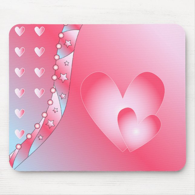 Mousepad Coração cor-de-rosa e branco (Frente)