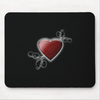 Mousepad Coração de Amor Vermelho brilhando contra Preto da