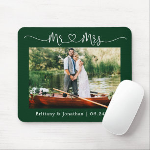 Mousepad Coração de Caligrafia Sr. Sra. Casamento Verde