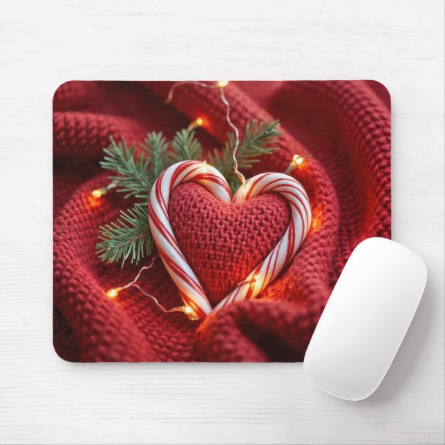 Mousepad Coração De Canas De Natal Com Luzes (Com mouse)
