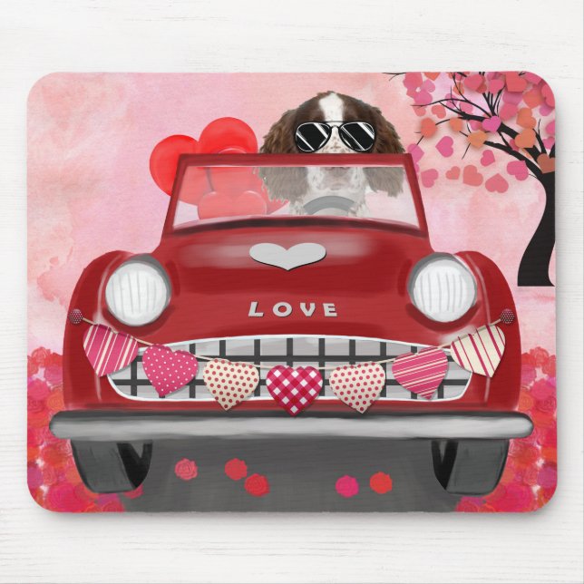 Mousepad Coração de Cão Springer Spaniel Inglês no Dia dos  (Frente)