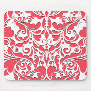 Mousepad Coração de Framboesa Vermelha e Damasco Branco do