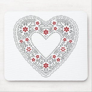 Mousepad Coração de Lace Vermelho e Branco