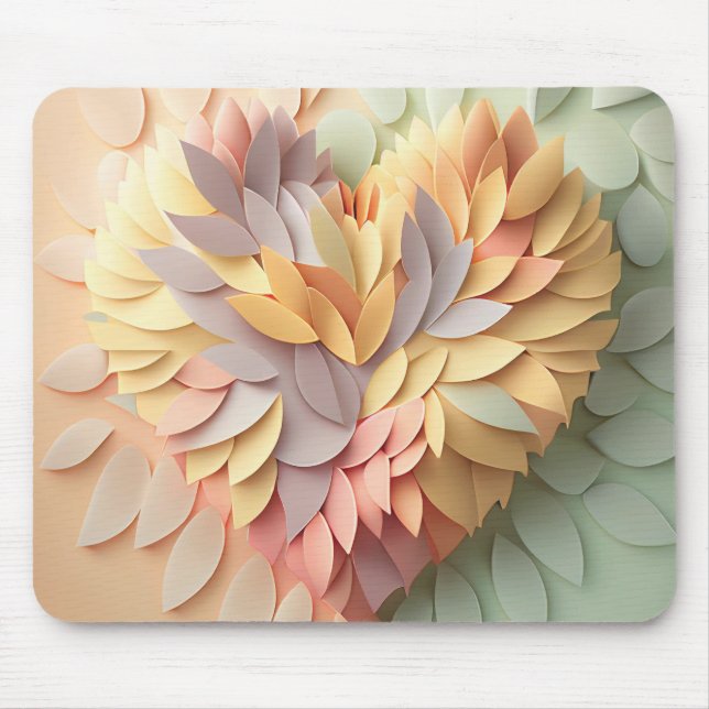Mousepad Coração de Papel Pastel 3D Whimsical (Frente)