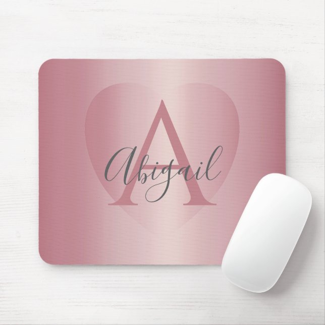 Mousepad Coração de Rosé Dourado Monograma   (Com mouse)