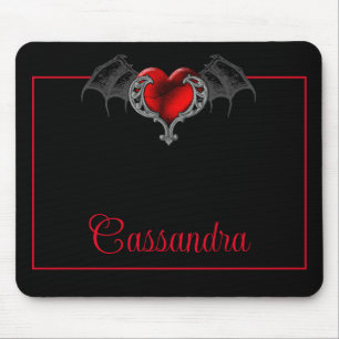 Mousepad Coração do gótico com Asas de Bat Personalizadas