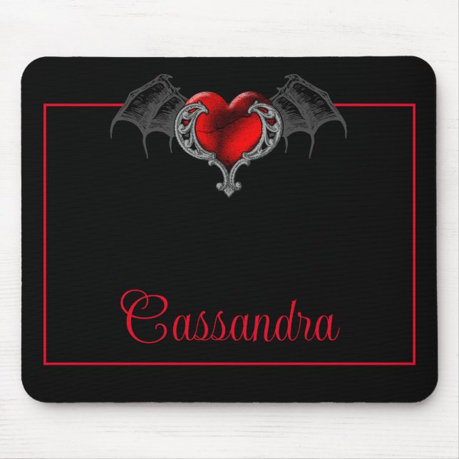Mousepad Coração do gótico com Asas de Bat Personalizadas (Frente)