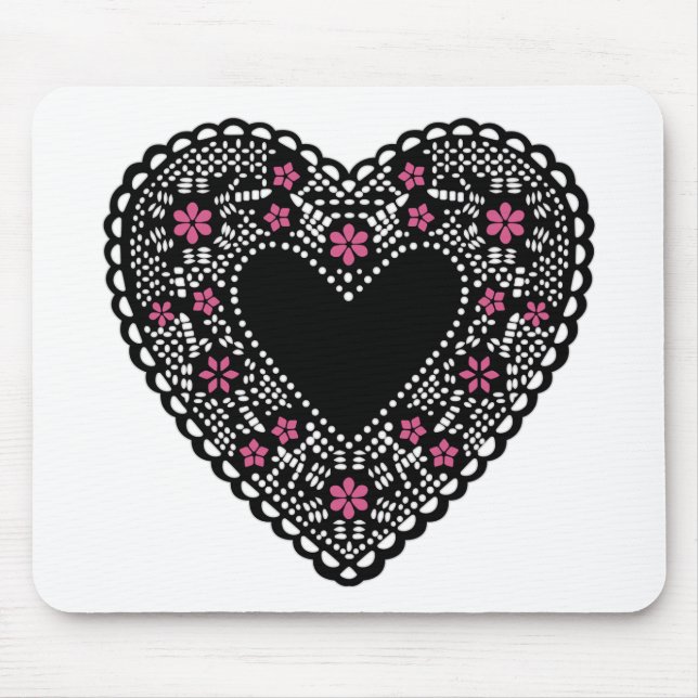 Mousepad Coração do Lace Preto e Rosa (Frente)