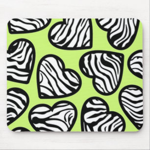 Mousepad Coração do padrão branco-branco-preto-verde limão-