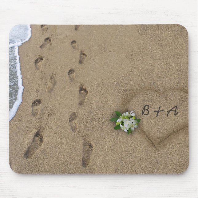 Mousepad Coração e trilhas na areia (Frente)