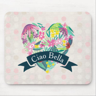 Mousepad Coração Floral Bonita Ciao Bella em Círculos Ro