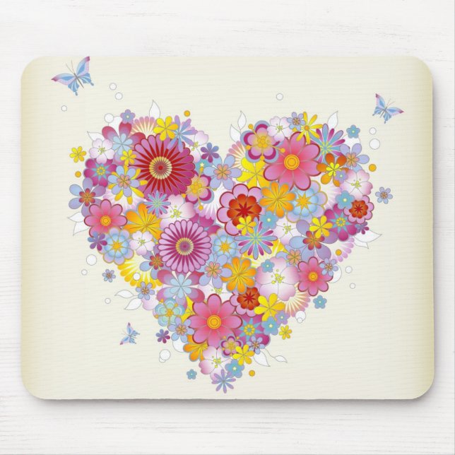 Mousepad Coração floral com borboletas (Frente)