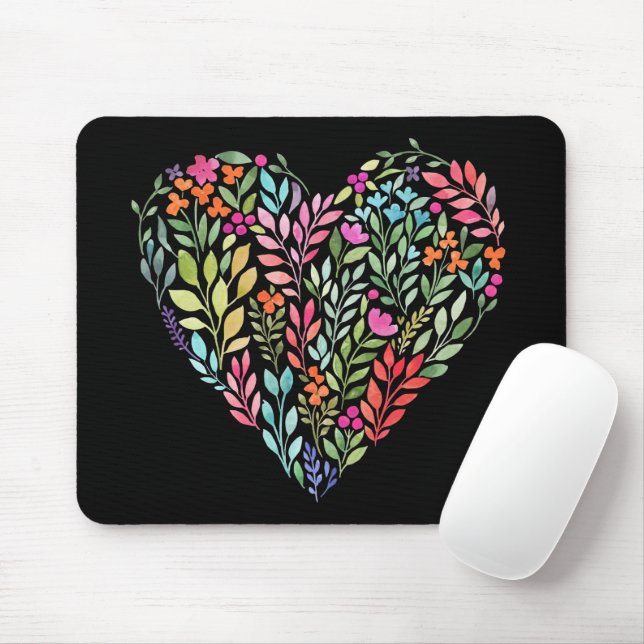 Mousepad Coração Floral de Aquarela (Com mouse)