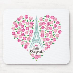 Mousepad Coração floral de Paris Bonjour