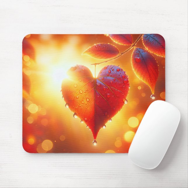 Mousepad Coração Folha de outono brilhante (Com mouse)