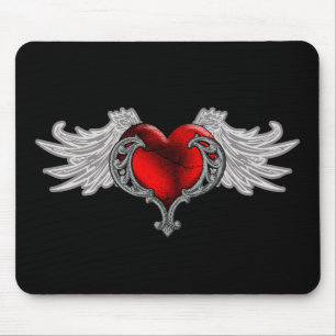 Mousepad Coração Gótico com Asas de Anjo