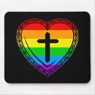 Mousepad Coração Gótico & Cruz (Preto + Arco-íris)