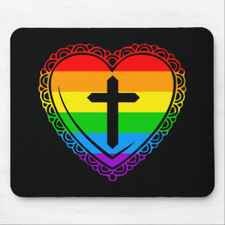 Mousepad Coração Gótico & Cruz (Preto + Arco-íris)