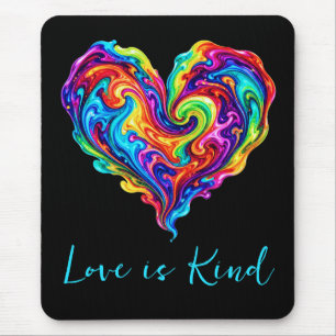 Mousepad Coração Pintado Derramado Arco-íris Vibrante