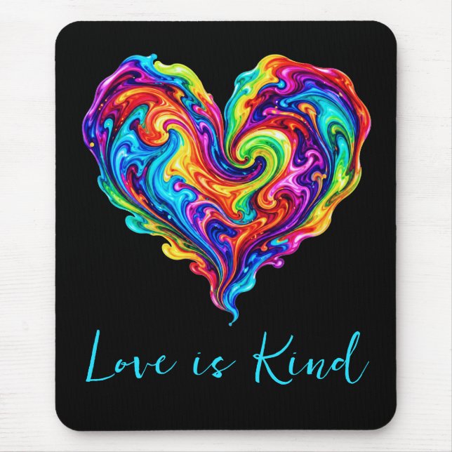 Mousepad Coração Pintado Derramado Arco-íris Vibrante (Frente)