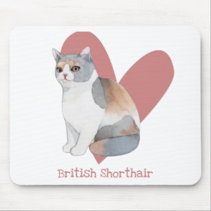 Mousepad Coração Rosa-Gatinho de Aquarela de Cabra Curta Br