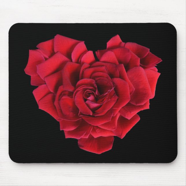Mousepad Coração rosa vermelha Preto (Frente)