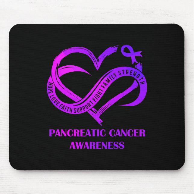 Mousepad Coração Roxo Esperança Ama Câncer de pâncreas de F (Frente)