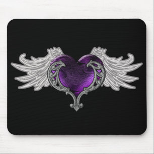 Mousepad Coração Roxo gótico com Bloco de Mão Anjo