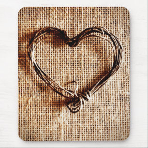 Mousepad Coração Rustic Country Twine no Burlap Impressã