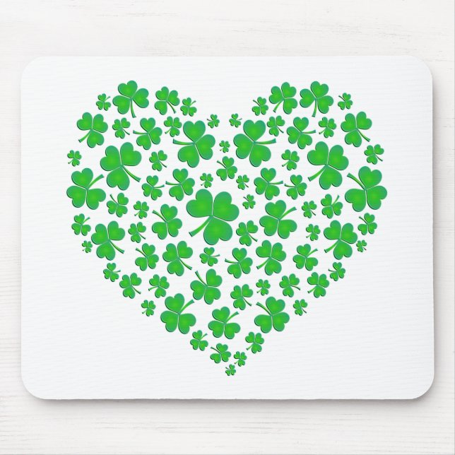 Mousepad Coração verde irlandês do trevo (Frente)
