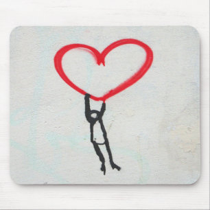 Mousepad Coração vermelho com figura de palito, vivendo em 