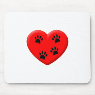 Mousepad Coração Vermelho E Patas Do Gato