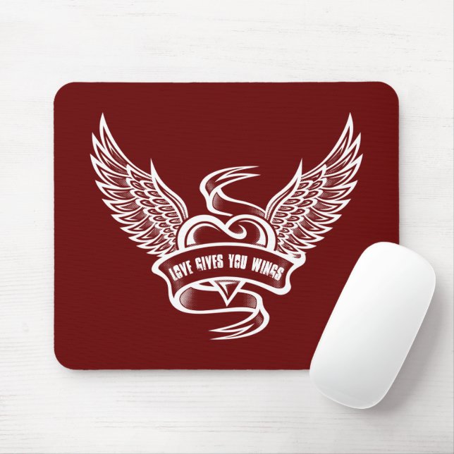 Mousepad Coração Vintage Com Asas, Amor Te Dá Asas (Com mouse)