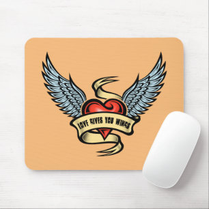 Mousepad Coração Vintage Com Asas, Amor Te Dá Asas