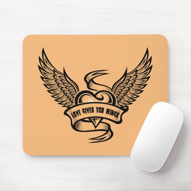 Mousepad Coração Vintage Com Asas, Amor Te Dá Asas (Com mouse)