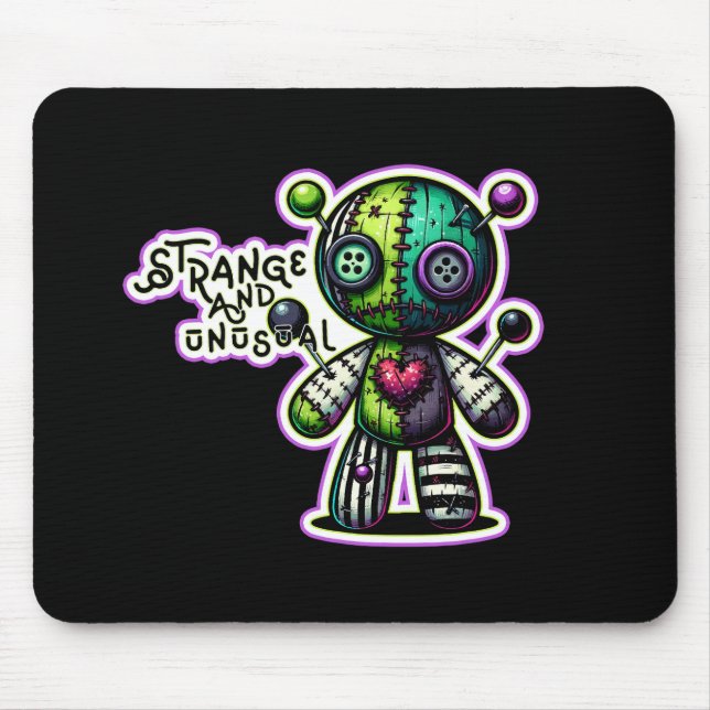 Mousepad Coração Violeta Verde Estranho e Incomum Urso Vodu (Frente)