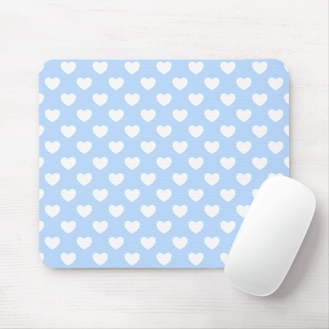 Mousepad Corações Azuis E Brancos De Pastel Suave (Com mouse)