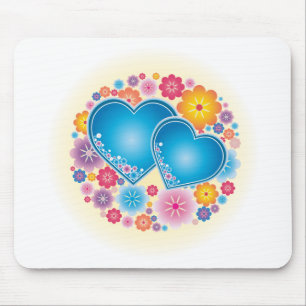 Mousepad Corações Azuis Floral