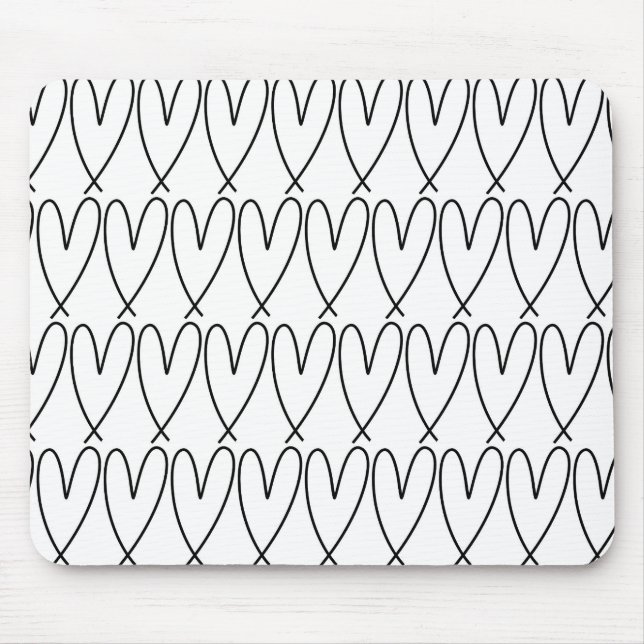 Mousepad Corações Bonitos e Caprichosos Preto e Branco (Frente)