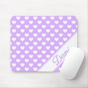 Mousepad Corações Brancos com Nome Personalizado Lilac