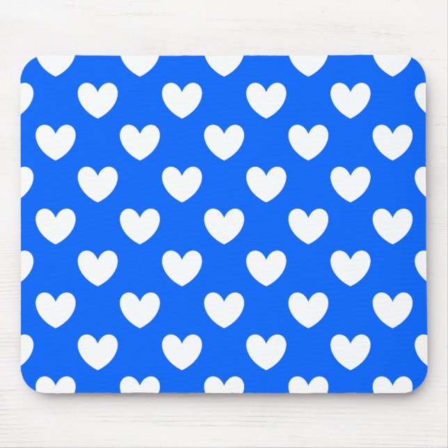 Mousepad Corações brancos de polca em azul (Frente)