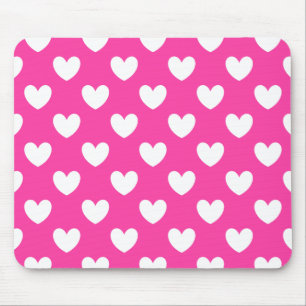 Mousepad Corações brancos de polca em rosa fuchsia