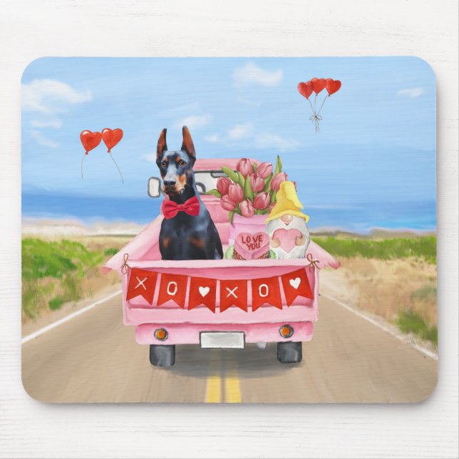 Mousepad Corações-Caminhão Dia de os namorados Doberman Dog (Frente)
