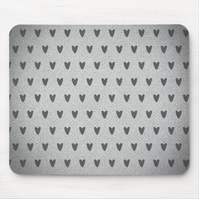 Mousepad Corações Caprichosos em Burlap Cinza Casa de Campo (Frente)